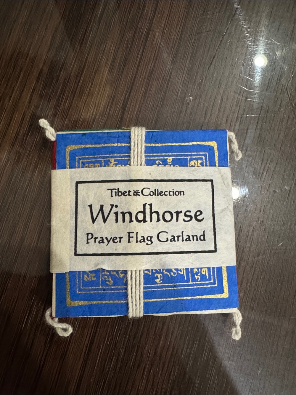 Windhorse Prayer Flag Garland - Blue with Gold Accents